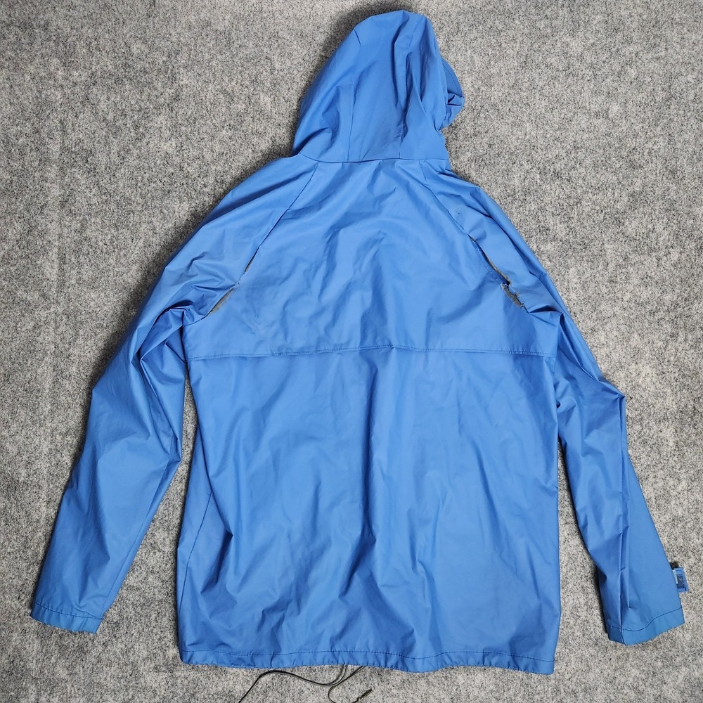 LL Bean VTG 90s Jacket Men L Blue Full Zip Raincoat Hood Vented Mesh Line Defect - Picture 2 of 9